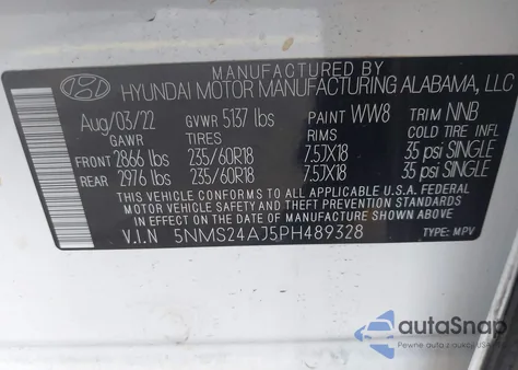 2023 Hyundai Santa Fe Sel z USA, uszkodzony, nr VIN 5NMS24AJ5PH489328